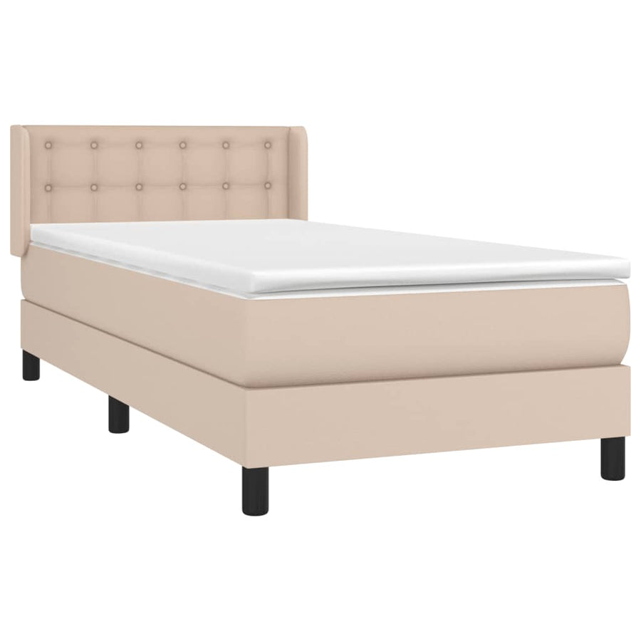 Boxspring met matras kunstleer cappuccinokleurig 100x200 cm 100 x 200 cm Knopen