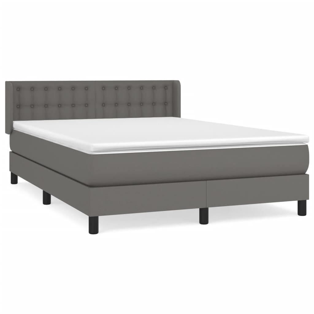 Boxspring Met Matras Kunstleer Grijs 140 x 190 cm Knopen