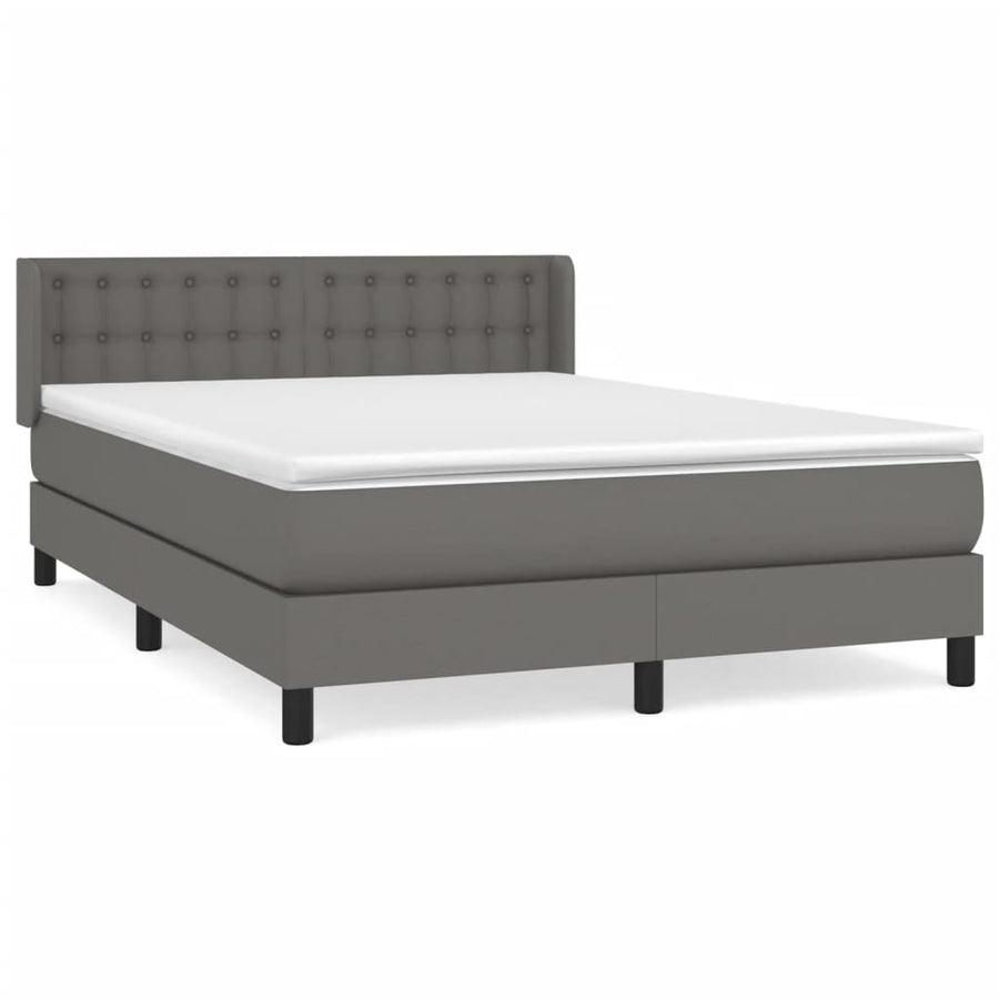 Boxspring Met Matras Kunstleer Grijs 140 x 190 cm Knopen