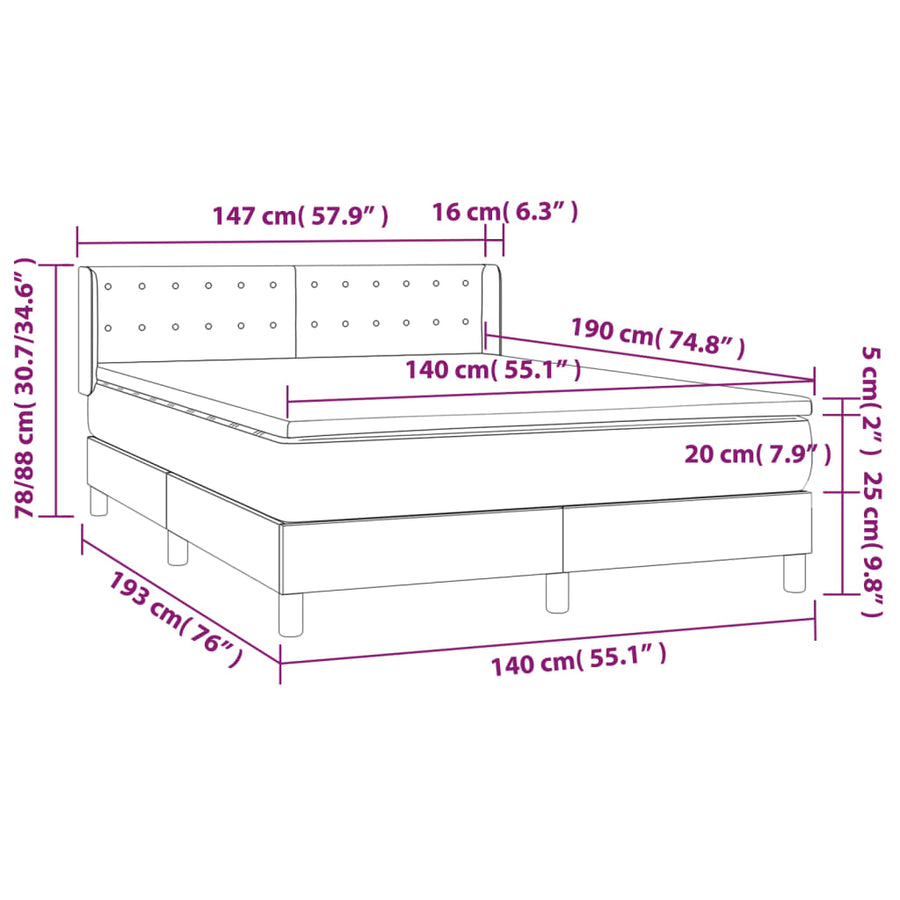 Boxspring Met Matras Kunstleer Grijs 140 x 190 cm Knopen