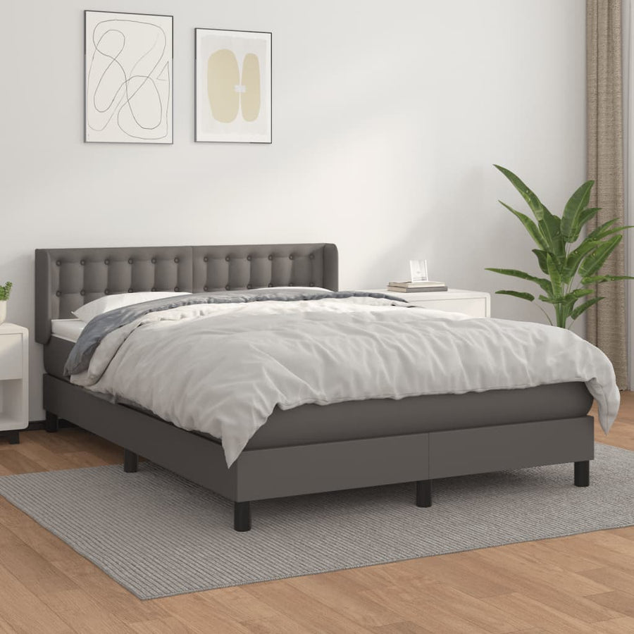 Boxspring Met Matras Kunstleer Grijs 140 x 190 cm Knopen