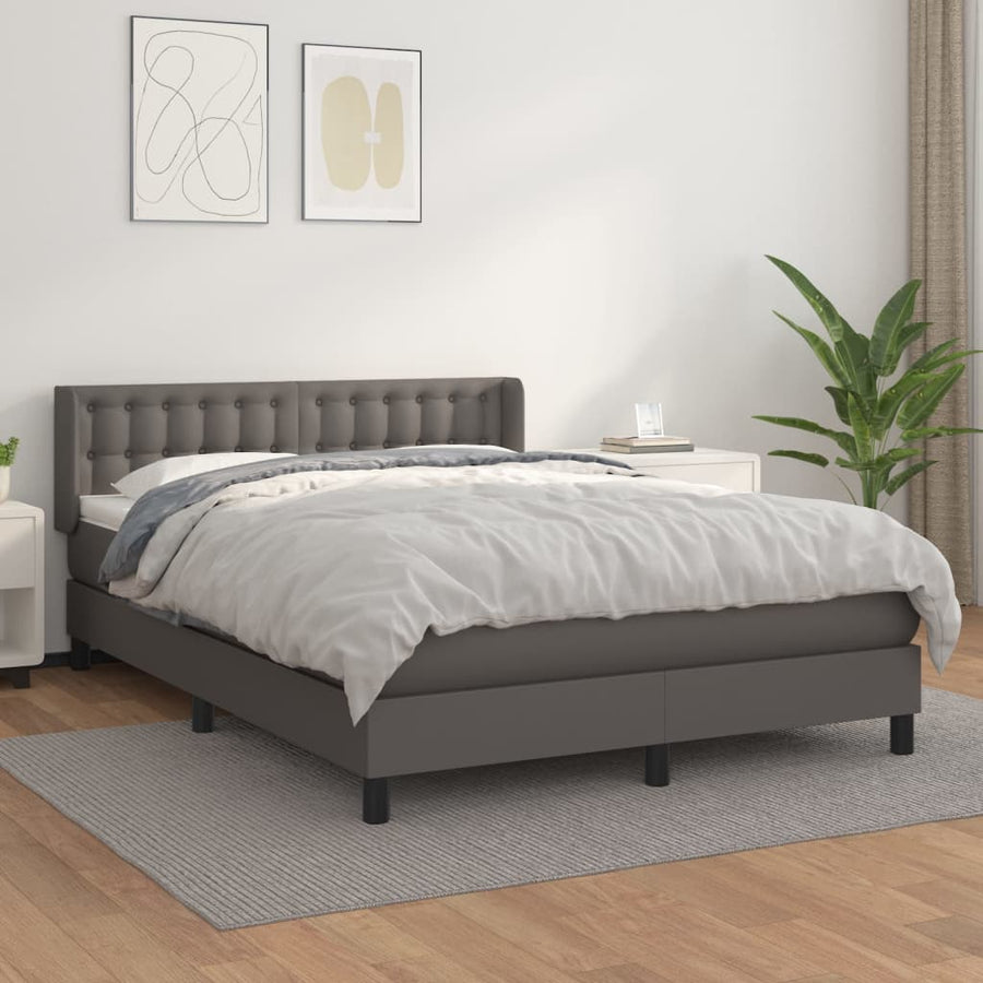 Boxspring Met Matras Kunstleer Grijs 140 x 200 cm Knopen