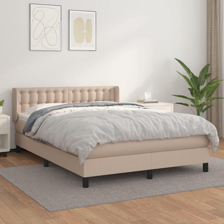 Boxspring Met Matras Kunstleer Kleurig Cappuccino 140 x 200 cm Knopen