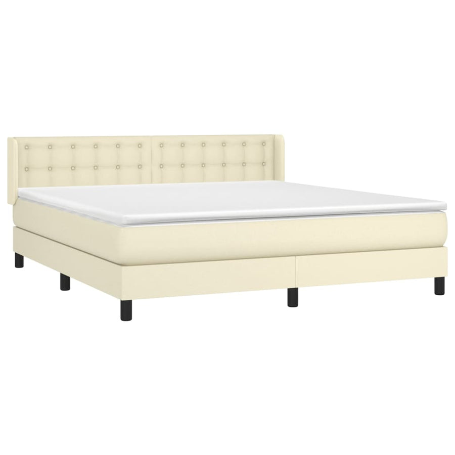 Boxspring Met Matras Kunstleer Crèmekleurig 160X200 Cm 160 x 200 cm