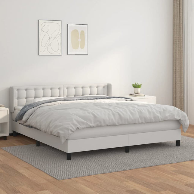 Boxspring Met Matras Kunstleer Wit 180 x 200 cm Knopen