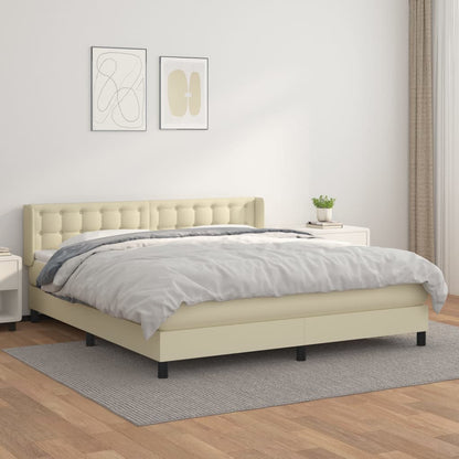 Boxspring Met Matras Kunstleer Crèmekleurig 180X200 Cm 180 x 200 cm
