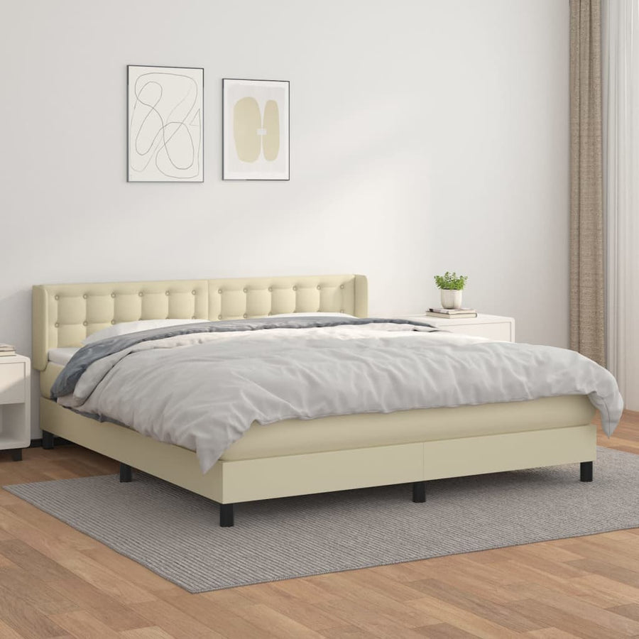 Boxspring Met Matras Kunstleer Crèmekleurig 180X200 Cm 180 x 200 cm