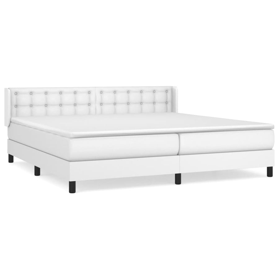 Boxspring Met Matras Kunstleer Wit 200 x 200 cm Knopen
