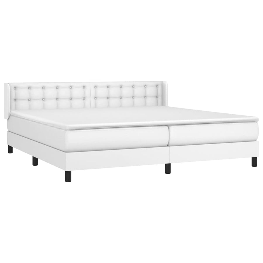 Boxspring Met Matras Kunstleer Wit 200 x 200 cm Knopen