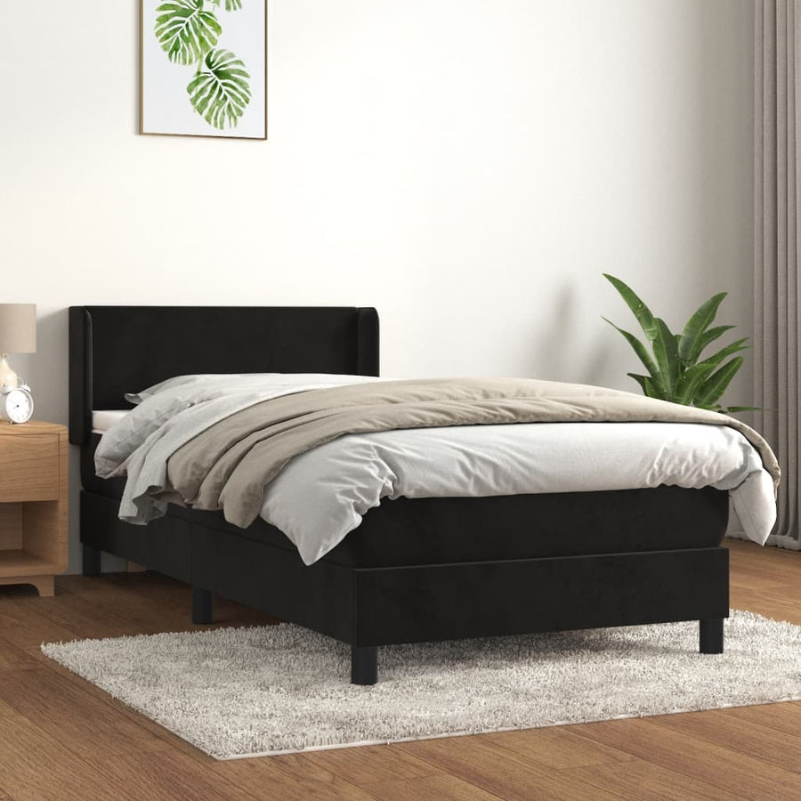 Boxspring met matras fluweel zwart 80x200 cm 80 x 200 cm Effen ontwerp