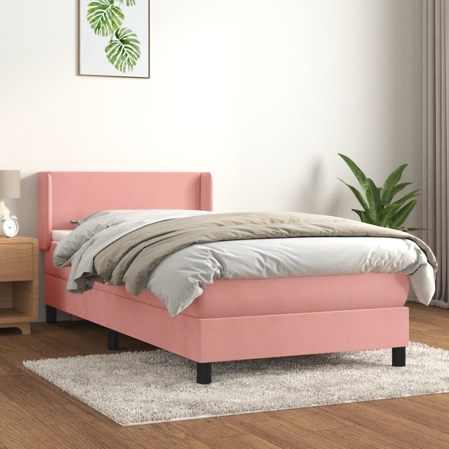 Boxspring Met Matras Fluweel Roze 80 x 200 cm Effen ontwerp