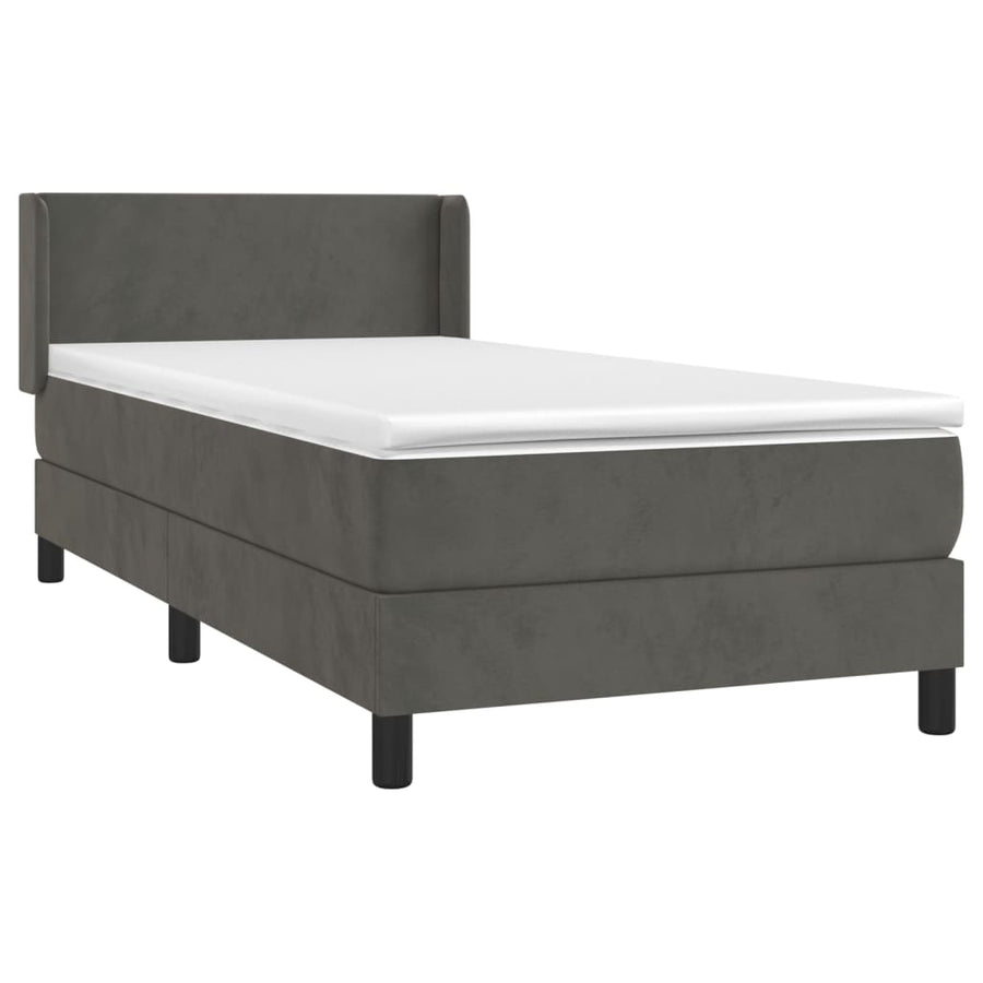 Boxspring Met Matras Fluweel Donkergrijs 90 x 190 cm Effen ontwerp