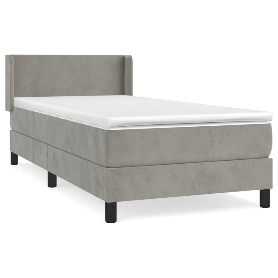 Boxspring Met Matras Fluweel Lichtgrijs 90 x 200 cm Effen ontwerp