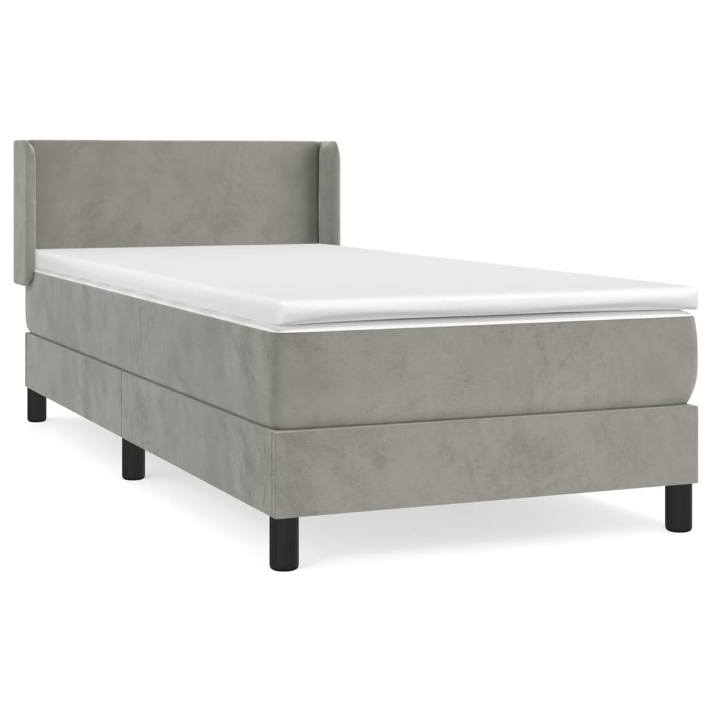 Boxspring Met Matras Fluweel Lichtgrijs 100 x 200 cm Effen ontwerp