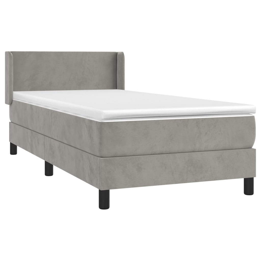 Boxspring Met Matras Fluweel Lichtgrijs 100 x 200 cm Effen ontwerp