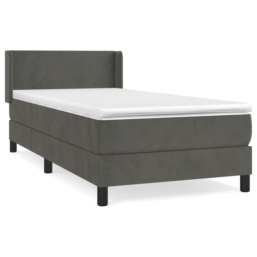 Boxspring Met Matras Fluweel Donkergrijs 100 x 200 cm Effen ontwerp