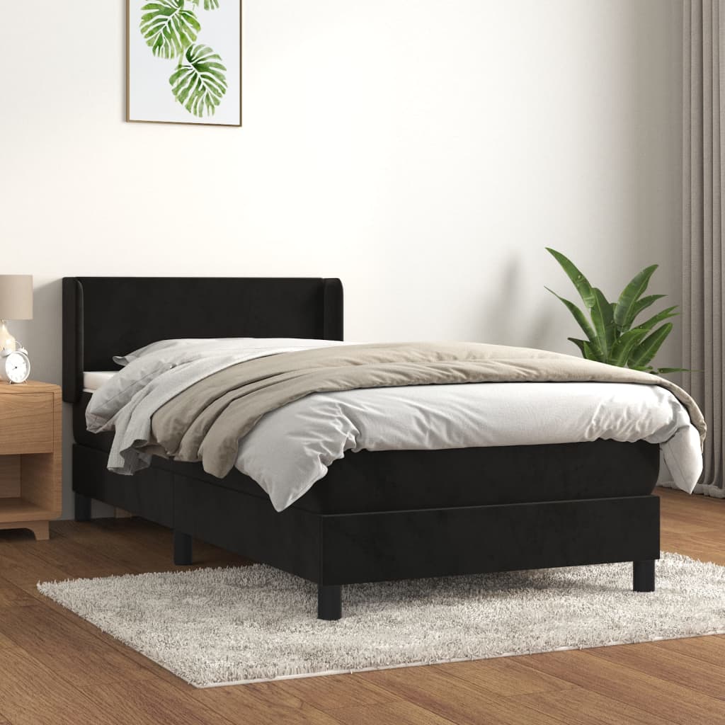 Boxspring Met Matras Fluweel Zwart 100 x 200 cm Effen ontwerp
