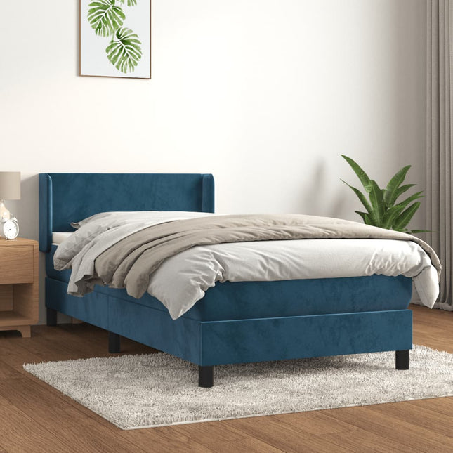 Boxspring Met Matras Fluweel Donkerblauw 100X200 Cm 100 x 200 cm Effen ontwerp