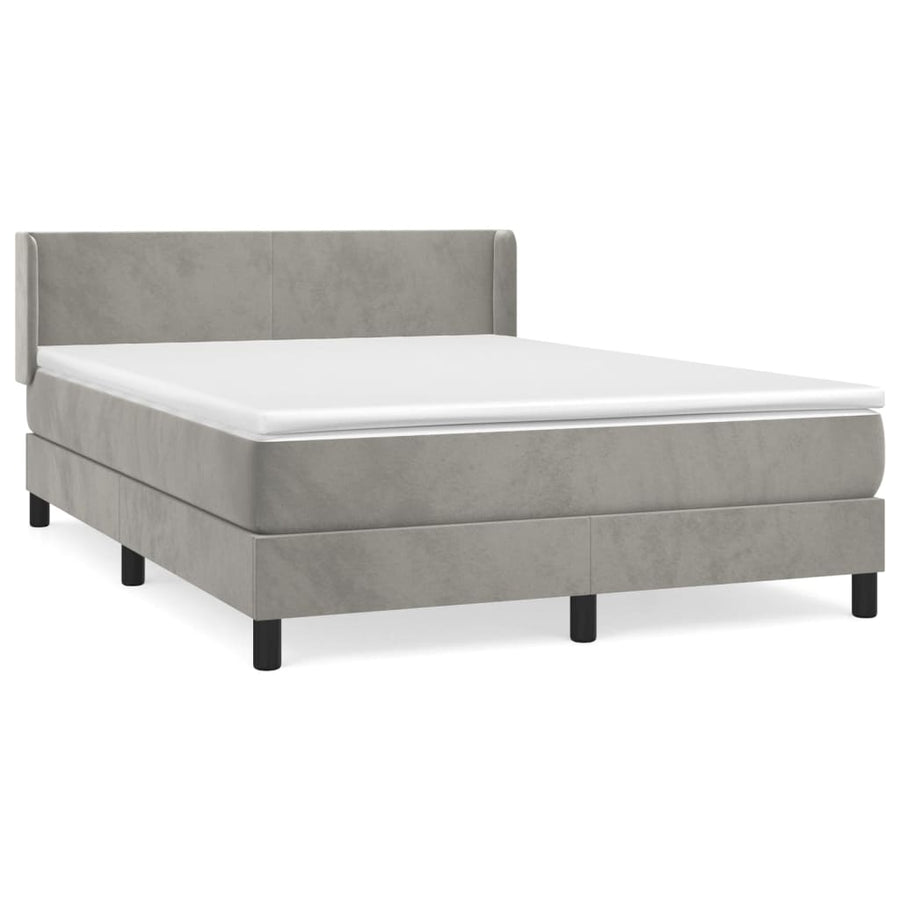 Boxspring Met Matras Fluweel Lichtgrijs 140 x 190 cm Effen ontwerp