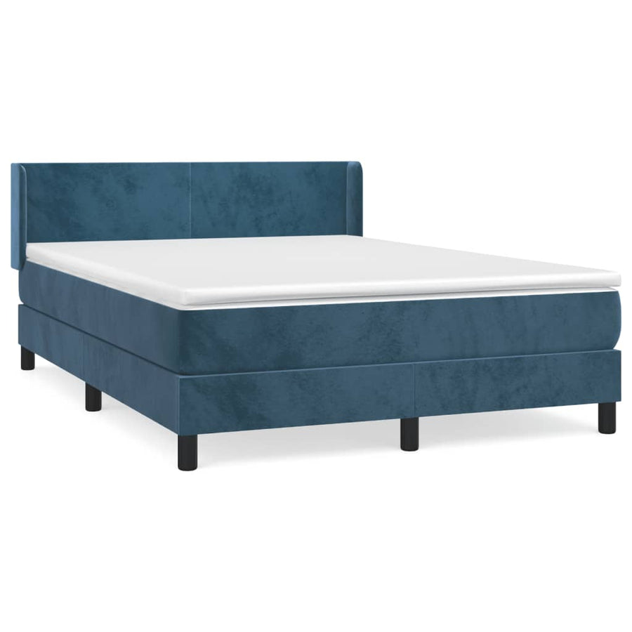 Boxspring Met Matras Fluweel Donkerblauw 140 x 190 cm Effen ontwerp