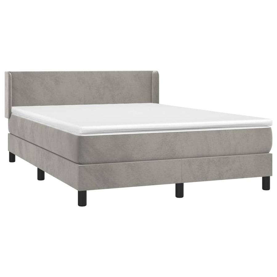Boxspring Met Matras Fluweel Lichtgrijs 140 x 200 cm Effen ontwerp