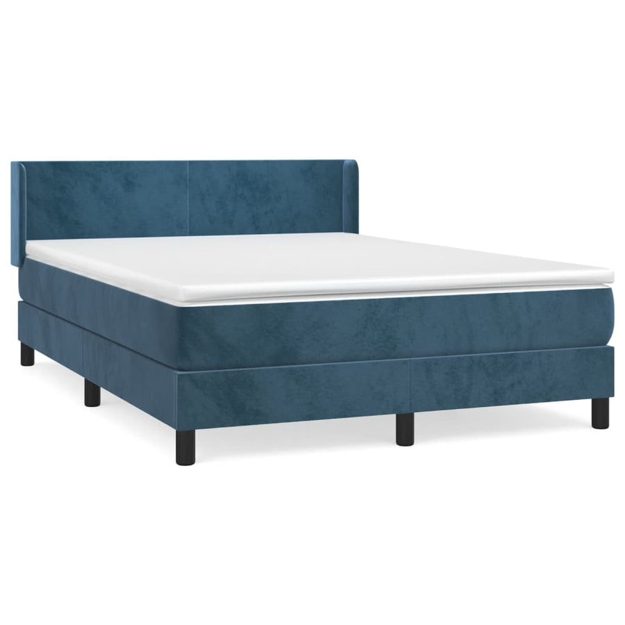 Boxspring Met Matras Fluweel Donkerblauw 140 x 200 cm Effen ontwerp