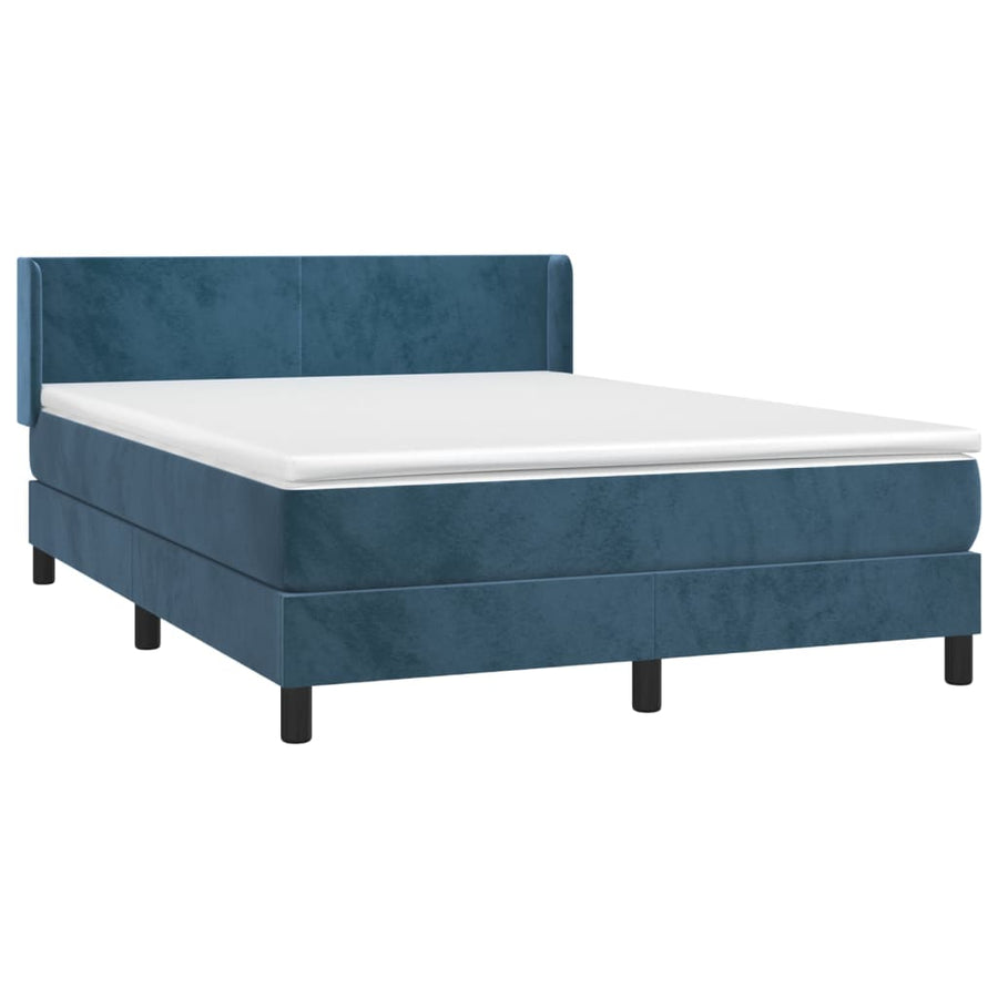 Boxspring Met Matras Fluweel Donkerblauw 140 x 200 cm Effen ontwerp
