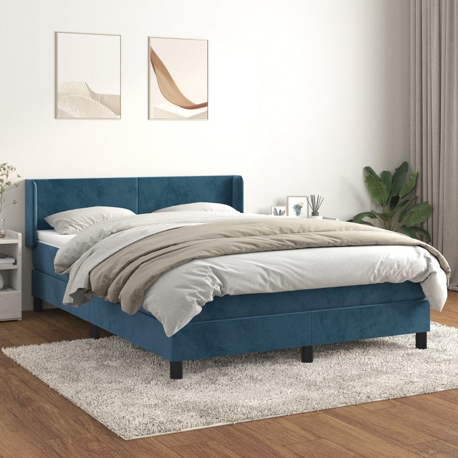 Boxspring Met Matras Fluweel Donkerblauw 140 x 200 cm Effen ontwerp