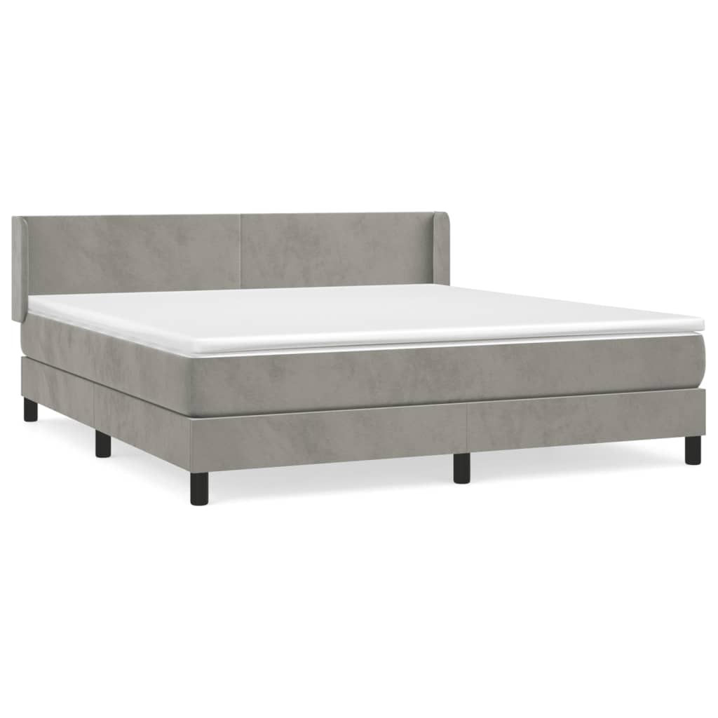 Boxspring Met Matras Fluweel Lichtgrijs 160 x 200 cm Effen ontwerp