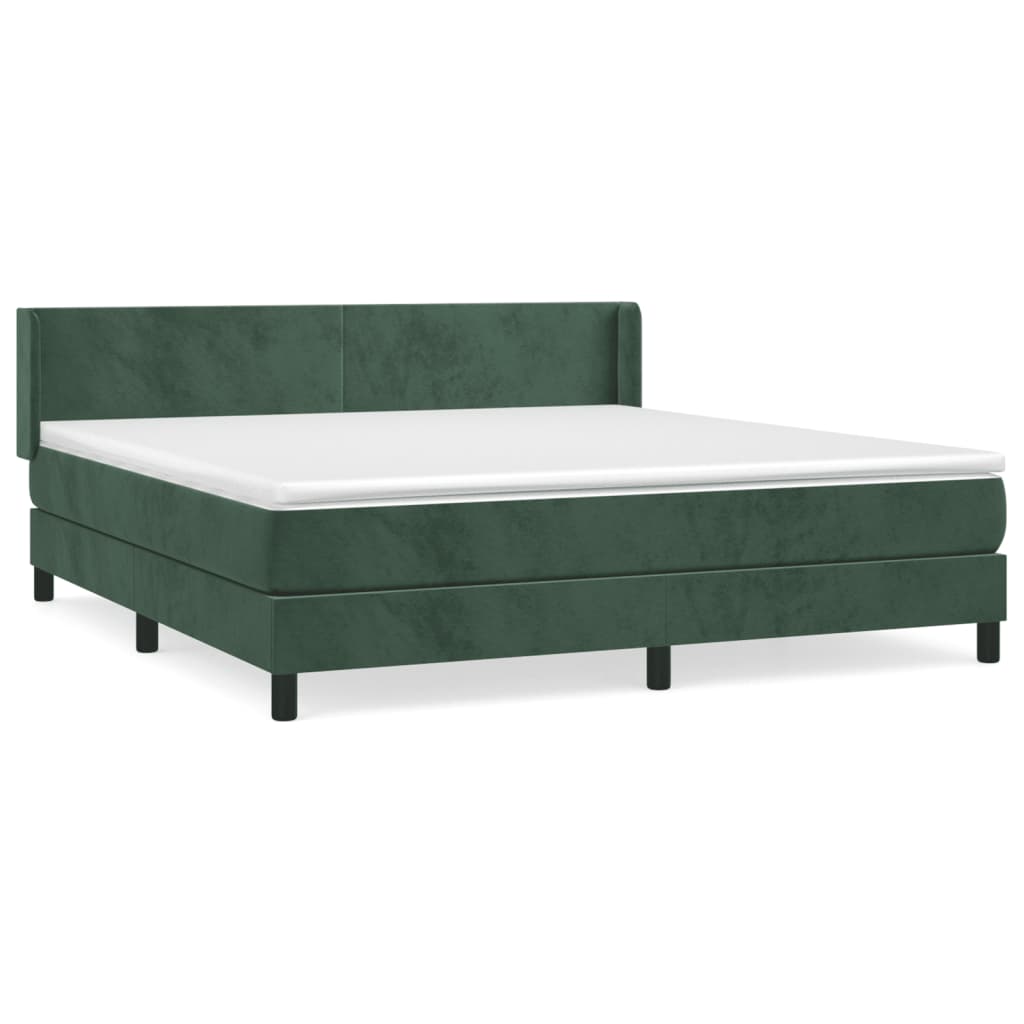 Boxspring Met Matras Fluweel Donkergroen 180X200 Cm 180 x 200 cm Effen ontwerp