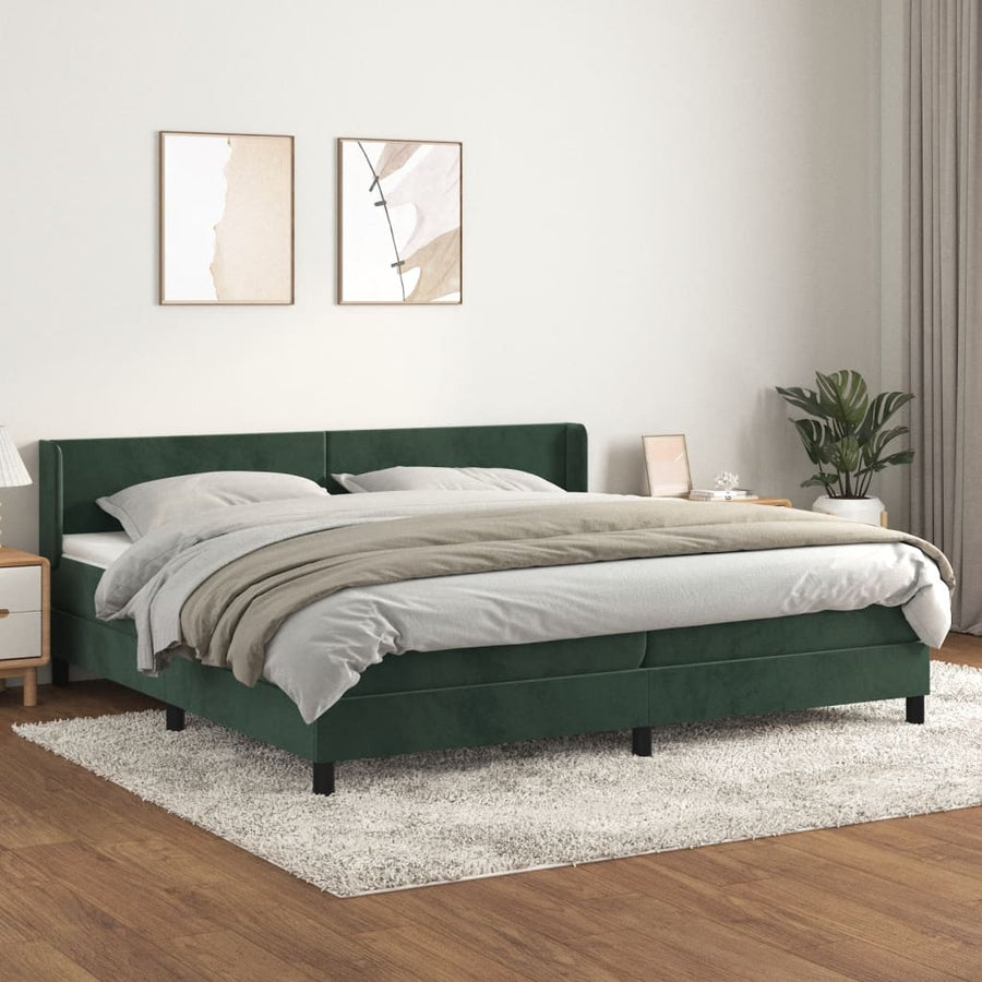 Boxspring Met Matras Fluweel Donkergroen 200 x 200 cm Effen ontwerp