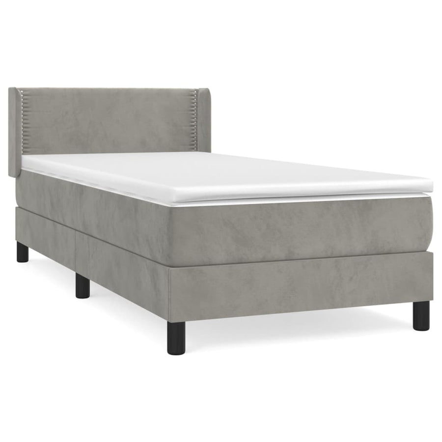 Boxspring Met Matras Fluweel Lichtgrijs 80 x 200 cm Effen met spijkers