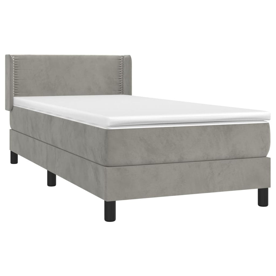 Boxspring Met Matras Fluweel Lichtgrijs 80 x 200 cm Effen met spijkers