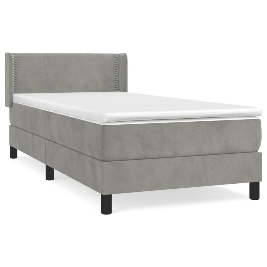 Boxspring Met Matras Fluweel Lichtgrijs 90 x 190 cm Effen met spijkers