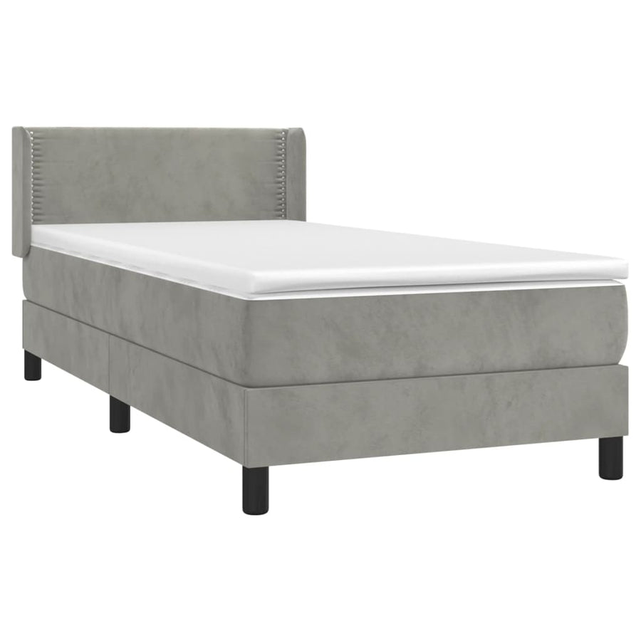 Boxspring Met Matras Fluweel Lichtgrijs 90 x 190 cm Effen met spijkers