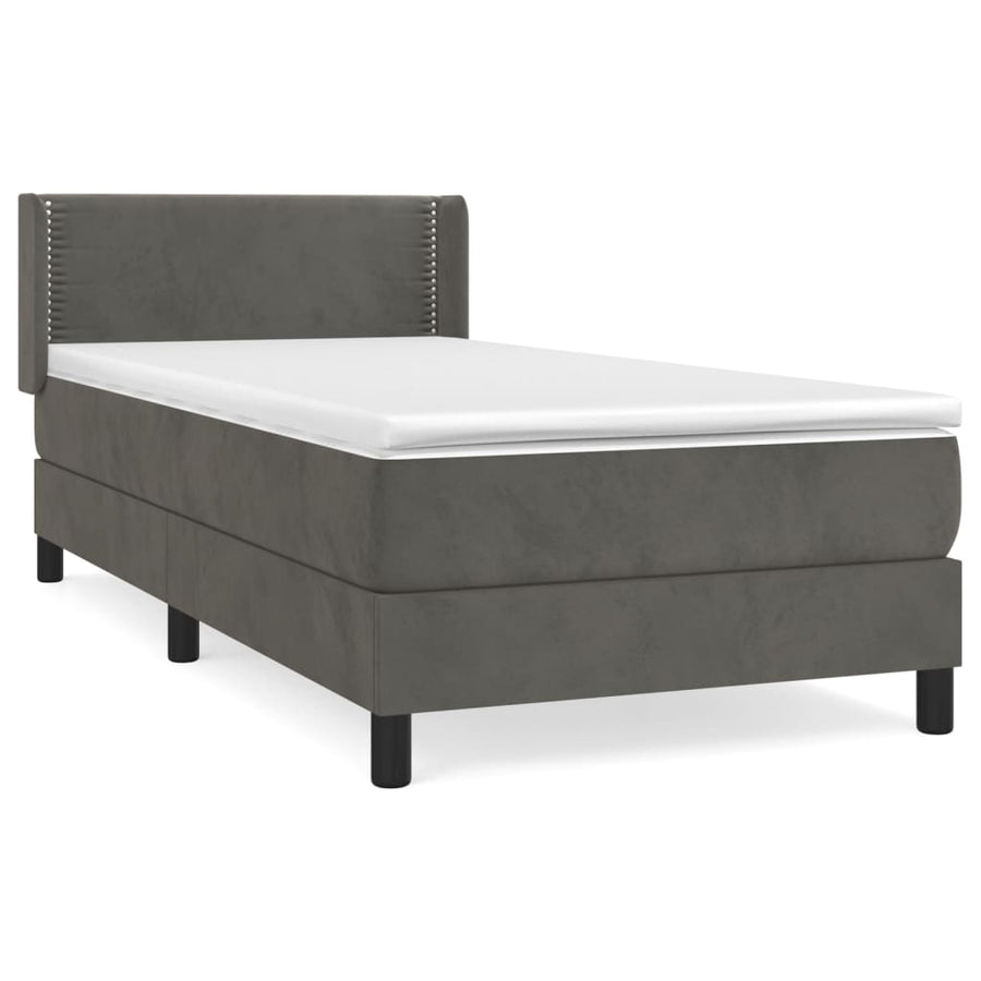 Boxspring Met Matras Fluweel Donkergrijs 90 x 190 cm Effen met spijkers