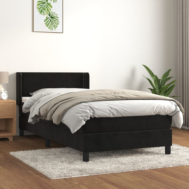 Boxspring met matras fluweel zwart 90x190 cm 90 x 190 cm Effen met spijkers