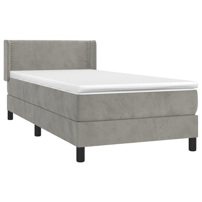Boxspring Met Matras Fluweel Lichtgrijs 90 x 200 cm Effen met spijkers