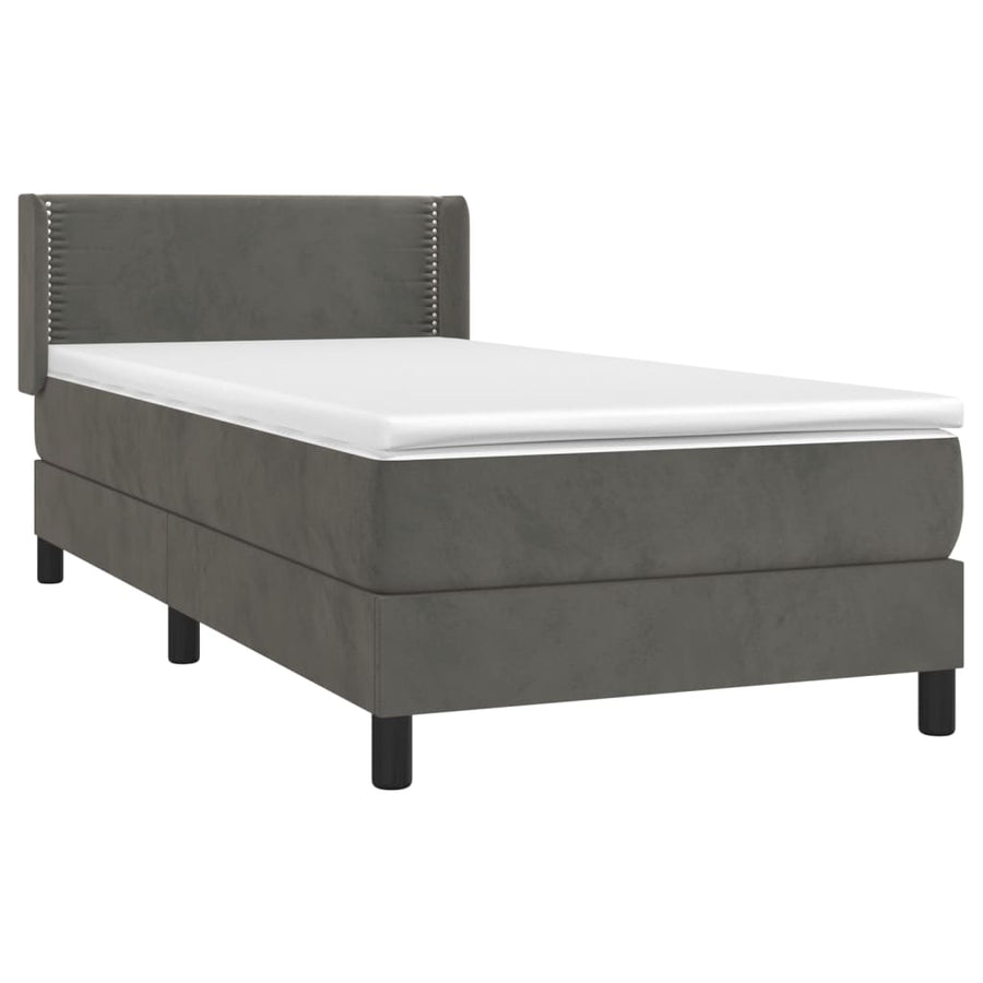 Boxspring Met Matras Fluweel Donkergrijs 90 x 200 cm Effen met spijkers