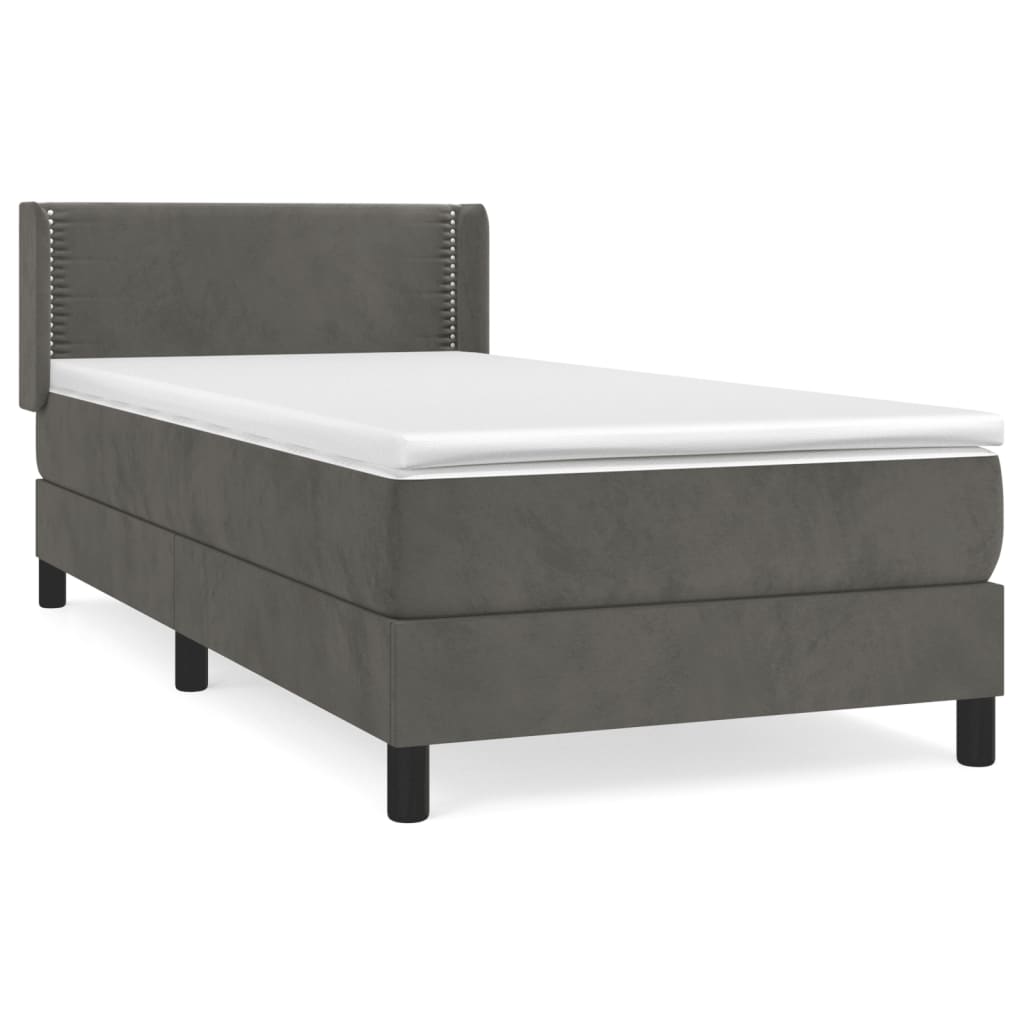 Boxspring met matras fluweel donkergrijs 100x200 cm 100 x 200 cm Effen met spijkers