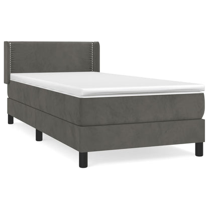 Boxspring met matras fluweel donkergrijs 100x200 cm 100 x 200 cm Effen met spijkers