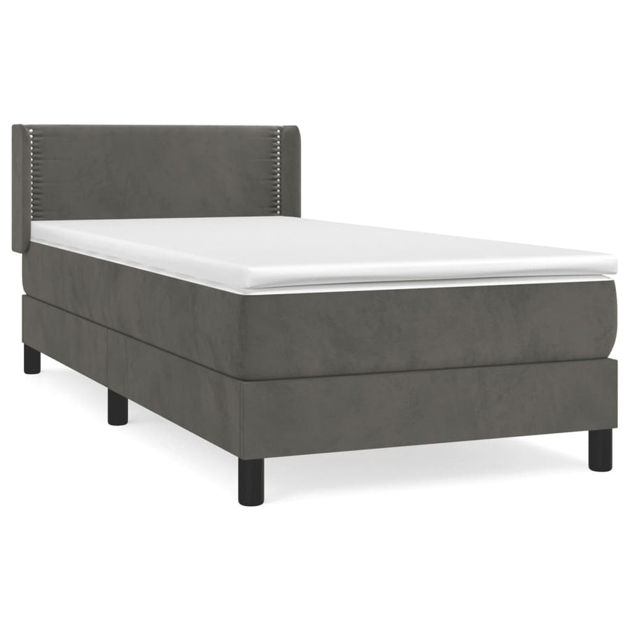 Boxspring met matras fluweel donkergrijs 100x200 cm 100 x 200 cm Effen met spijkers