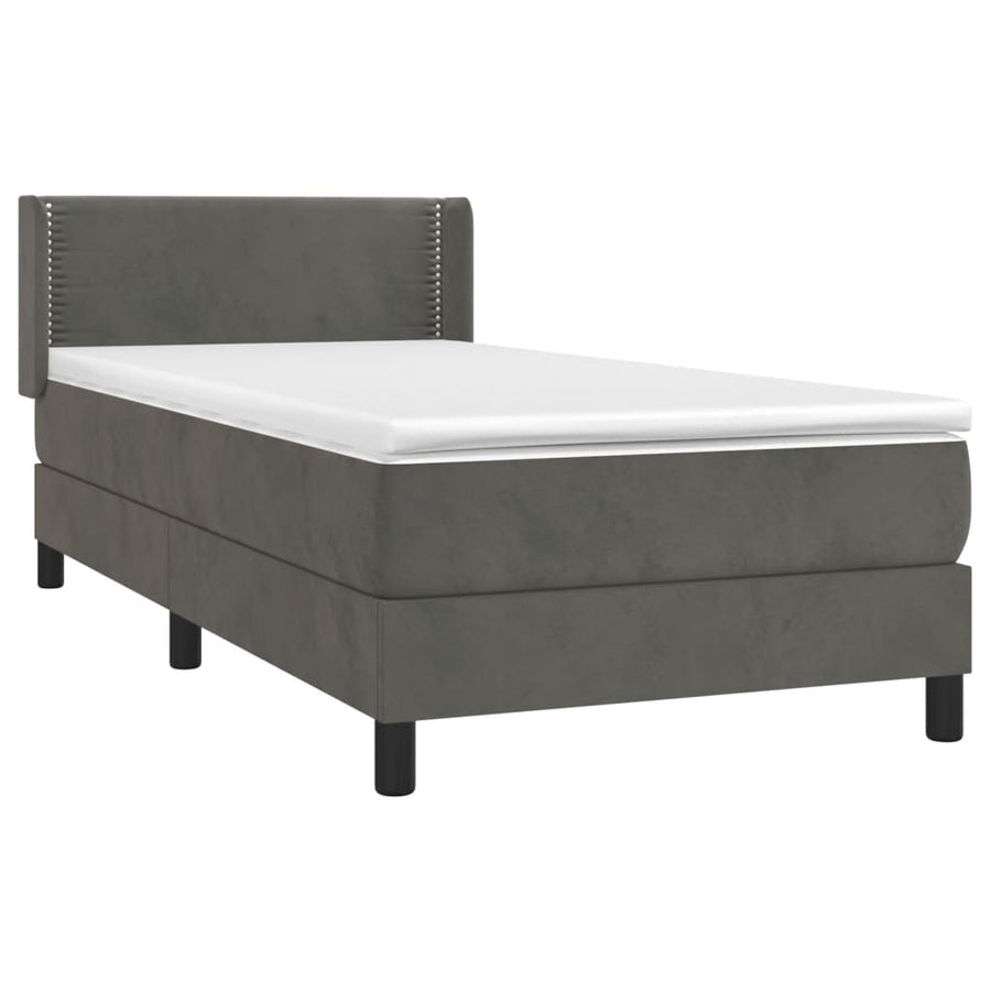 Boxspring met matras fluweel donkergrijs 100x200 cm 100 x 200 cm Effen met spijkers
