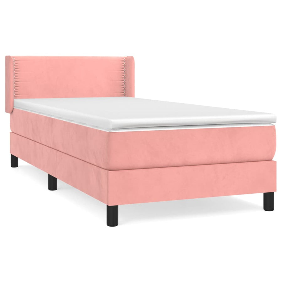 Boxspring Met Matras Fluweel Roze 100 x 200 cm Effen met spijkers