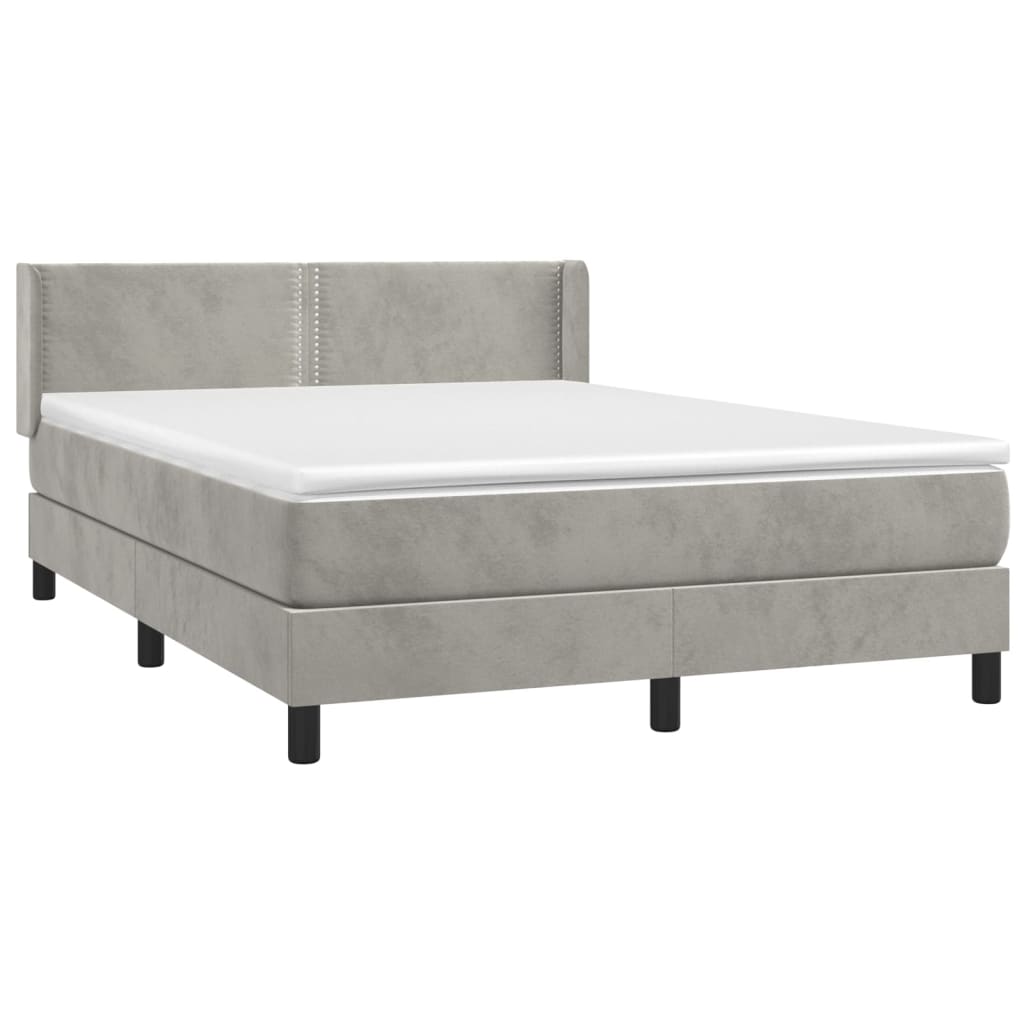 Boxspring Met Matras Fluweel Lichtgrijs 140 x 190 cm Effen met spijkers