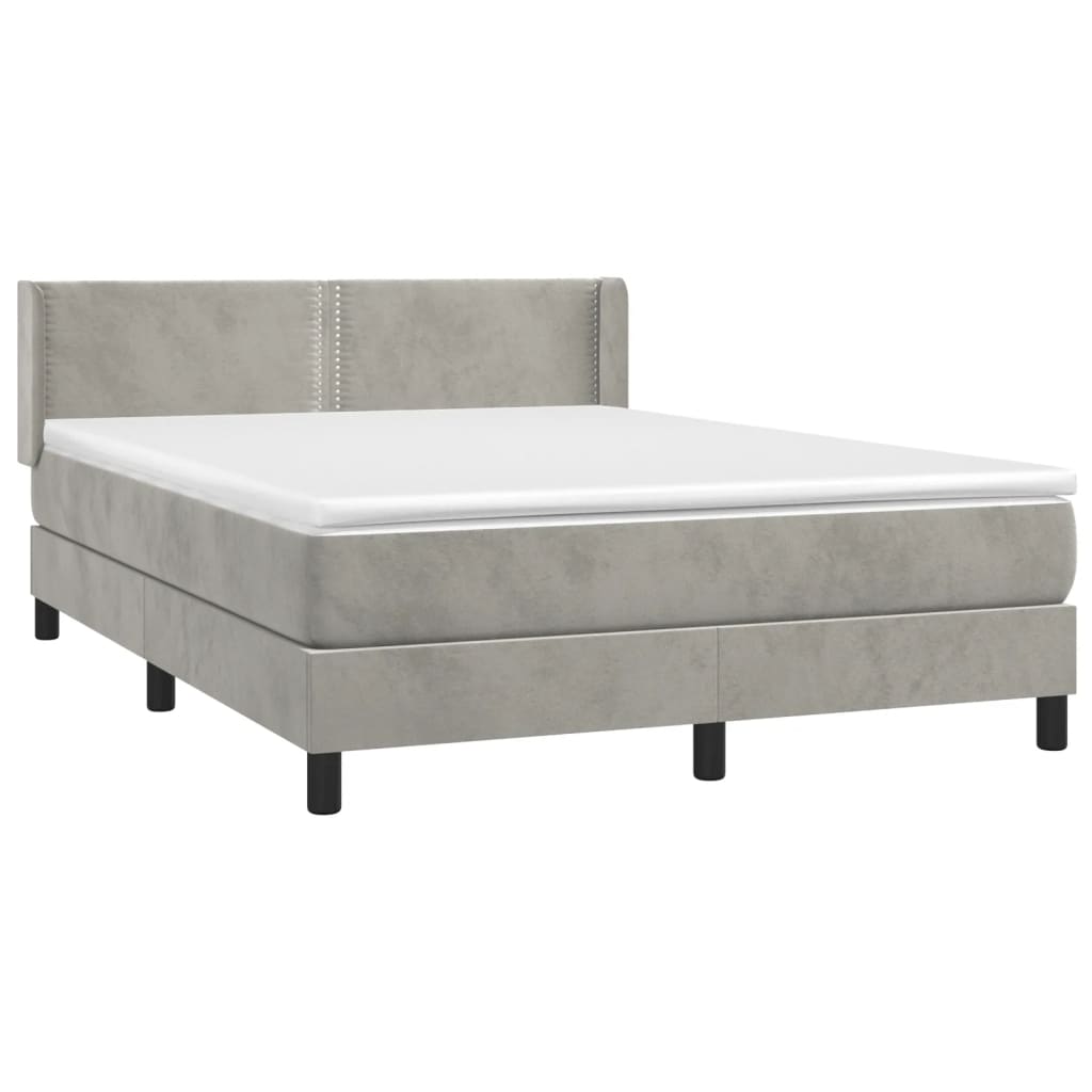 Boxspring Met Matras Fluweel Lichtgrijs 140 x 200 cm Effen met spijkers