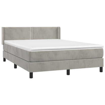 Boxspring Met Matras Fluweel Lichtgrijs 140 x 200 cm Effen met spijkers