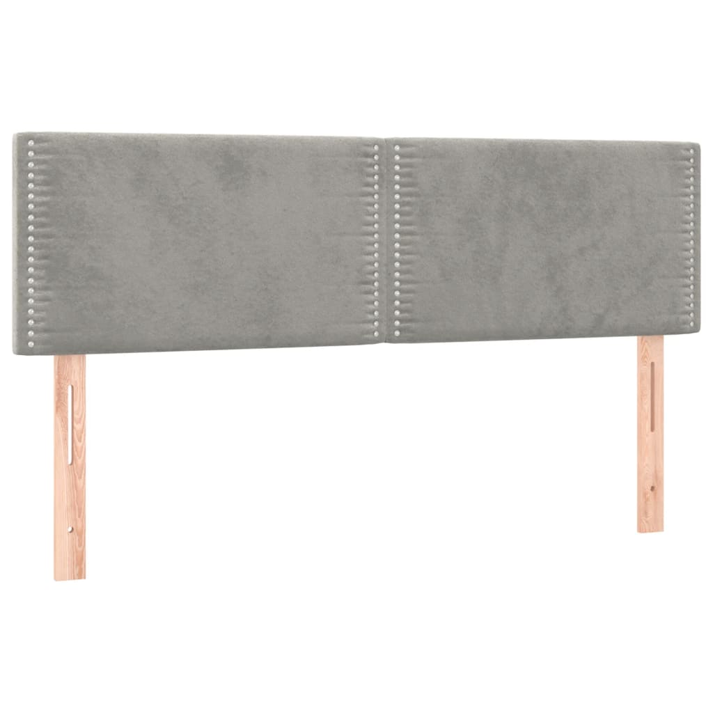 Boxspring Met Matras Fluweel Lichtgrijs 140 x 200 cm Effen met spijkers