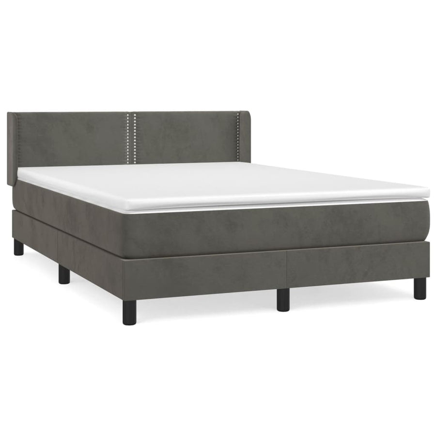 Boxspring Met Matras Fluweel Donkergrijs 140 x 200 cm Effen met spijkers