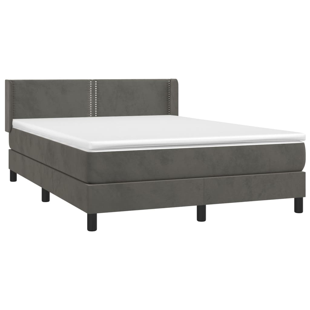 Boxspring Met Matras Fluweel Donkergrijs 140 x 200 cm Effen met spijkers